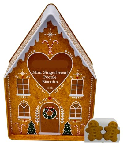 Christmas Biscuit Tin Gift Set | Gingerbread Biscuits Tin Filled with Mini Ginger bread People Biscuit Gifts | Stocking Fillers | Christmas Eve Box Fillers Holiday House Design | Men Women Kids Teens