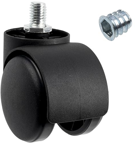 AERZETIX - Ensemble de 4 Roues roulettes de meubles M10x13 mm Ø50 rotatives à 360° double galet + 4 inserts filetés M10 à 6 pans creux | capacité de charge 40 kg