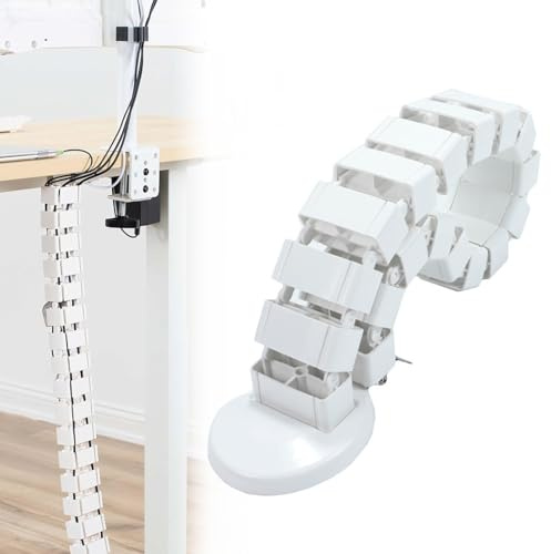 MUYAPAY Organizador de Cables 125CM, Organizador Cables Escritorio Color Blanco, Resistente y no se Rompe Fácilmente Canaleta Flexible Desmontable para Escritorio de Altura Ajustable y Fija