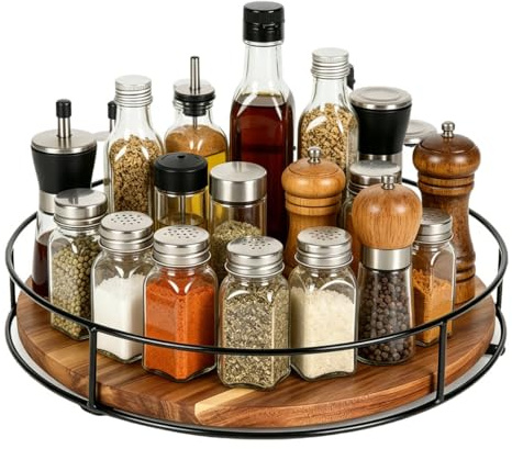 LYSPBAO Vassoio girevole in legno, 23 cm, girevole a 360°, rotondo, per armadio, cucina, cosmetici, lavandino e decorazione della casa