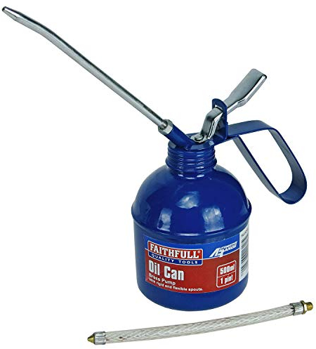 Faithfull FAIOC500 Oil Can 500ml Pistol Type Includes Rigid and Flexible Spouts, brass