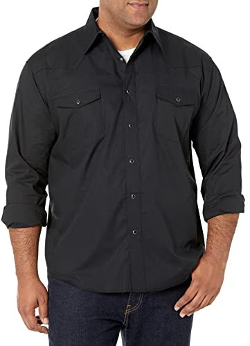 Wrangler Men's Sport Western Basic Two Pocket Long Sleeve Snap Shirt Shirt, Black, M