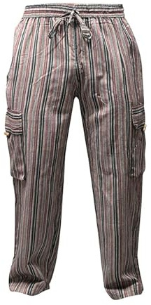 SHOPOHOLIC FASHION Unisexe Rayures Multicolores Wideleg Sidepocket Hippie Pantalon - Café Mélange, XXL