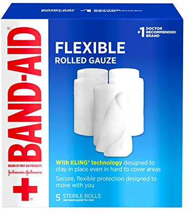 Band-Aid Brand of First Aid Products Flexible Rolled Gauze Dressing for Minor Wound Care, Soft Padding and Instant Absorption, 3 Inches by 2.1 Yards, Value Pack 5 ct