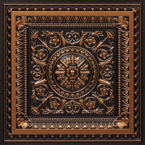 From Plain To Beautiful In Hours 223 La Scala PVC 2' x 2'Glue-up or Lay-in Ceiling Tile (Covers / 100 sq.ft), Antique Copper, 25 Piece