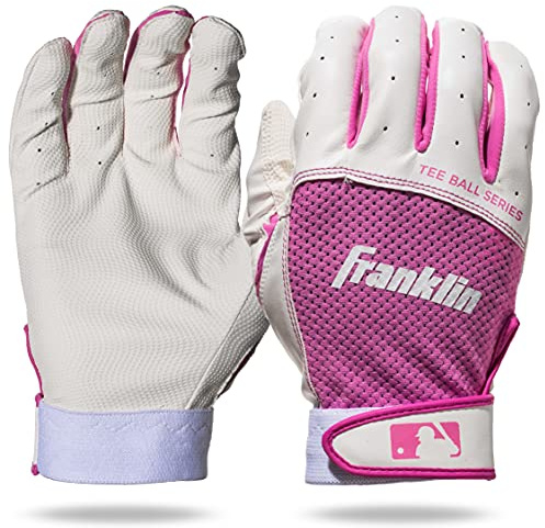 Franklin Sports Youth Teeball Batting Gloves - Youth Flex - Kids Batting Gloves for Teeball, Baseball, Softball - White/Pink - Tee Ball Extra Extra Small