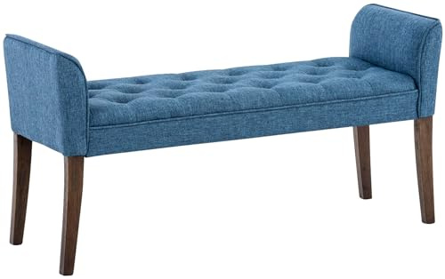 CLP Banquette Cleopatra en Tissu I Banc Rembourré avec Accoudoirs Style Chesterfiled I Piétement en Bois I Banquette Capitonnée 133 x 64 x 43cm, Couleur:Bleu, Couleur du Cadre:Antique foncé