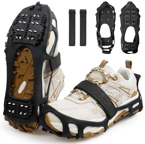 Ice Snow Grips for Boots Spikes Crampons Snow Shoes Ice Grippers Traction Cleats for Footwear with 24 Stainless Steel Spikes for Walking, Jogging, Climbing, Hiking