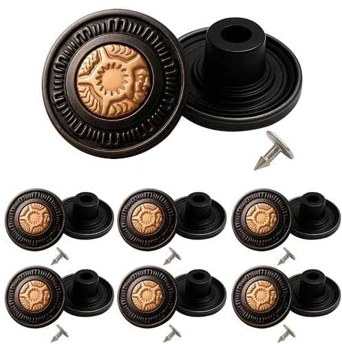 Trimming Shop Jeansknappar på 17 mm i mässing, kan fästas med hammare, nitfästen med stift i aluminium på undersidan, för klädreparation, denim, kjolar, jackor och väskor (Svart, 8 st)