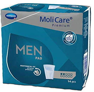 MoliCare Premium MEN PAD, Inkontinenz-Einlage für Männer bei Blasenschwäche, v-förmige Passform, 2 Tropfen, 6x14 Stück - Vorteilspackung