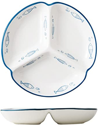 Bicuzat 1 PCS Ceramic Modern Divided Dinner and Dessert Plate-8 Inch-Fishes