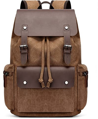 DORRISO Män Laptop Ryggsäck Rese Ryggsäck Pojke Skola Laptop Ryggsäck College Ryggsäck Passar 15,6 tum Laptop Väska Vandring Företag Casual Semester Canvas Dagsäck Brun