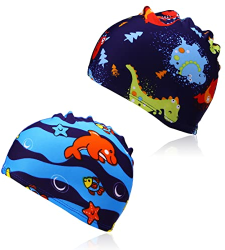 SCJJZ badekappe,badekappe kinder jungen,gorro natacion niña,badekappe mädchen lange haare,2er-Pack Kinder-Badekappen Stretch-Badekappen für Jungen und Mädchen von 1–8 Jahren