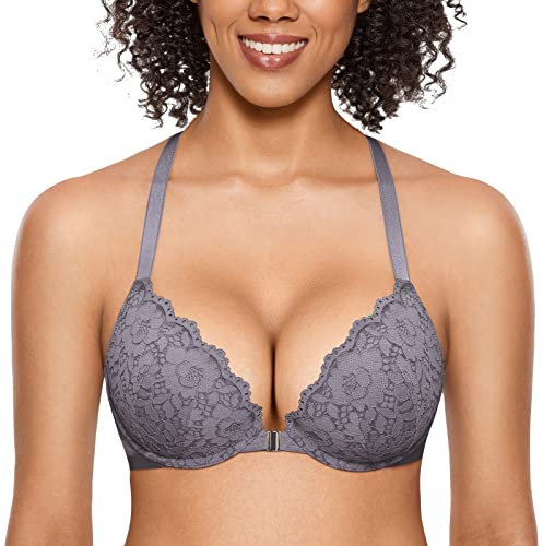 DOBREVA Front Fastening Push Up Bra Underwire Nine Iron 34B