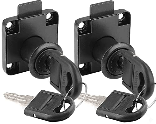 Litensh 2pcs 22mm Cam Lock with Key Alike, Security Cabinet Lock Cupboard Drawer Locks for Furniture Letterbox Postbox Mailbox Lever Toolbox Household Office Door Locker Locks Black