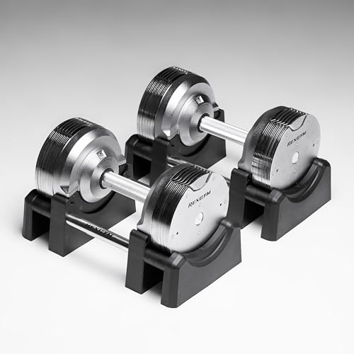 REXGYM Manubrio Regolabile a Carico Variabile Cromati Pesi con Scatti da 1,5 (Cromati 4-23.5kg, Coppia)