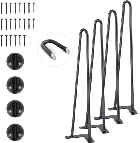 VEVOR 19 Hairpin Furniture Legs, Metal Home DIY Projects for Nightstand, Coffee Table, Desk, 500lbs Load Capacity with Rubber Floor Protectors, Metal Heavy Duty Sturdy Modern Table Legs, 4PCS Black