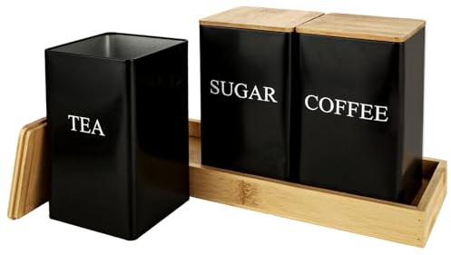 GBACHOOSE GBSCHOOSE Botes para Té, Café, Azúcar, Juego de 3 Botes para Té, Azúcar y Café con Tapas de Bambú, Almacenamiento en la Cocina, Tarro de Almacenamiento de Metal para Granos de Café, Gránulos
