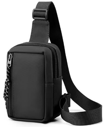 Sling Bag bröstväska liten herr dam axelväska vattentät axel axelväska liten crossbody mobilväska för pojkar och flickor utomhus sport vandring, Svart 2