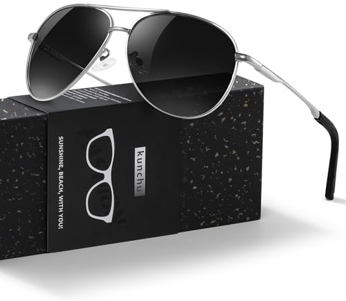 kunchu Sonnenbrille Herren Damen Polarisierte Unisex UV400-Schutz Klassische Ultraleichte Fahren Angeln Laufen Outdoor Schwarze Fliegerbrille Vintage Fahrerbrille Silber Grau