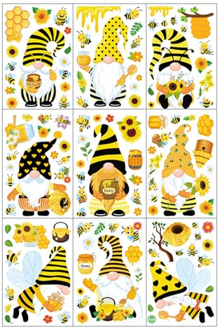 9 Blatt Wichtel Fensteraufkleber Wasserfest PVC Selbstklebende Aufkleber Honigbienen Fensteraufkleber Frühlingsparty Dekoration Festliche Heimdekoration