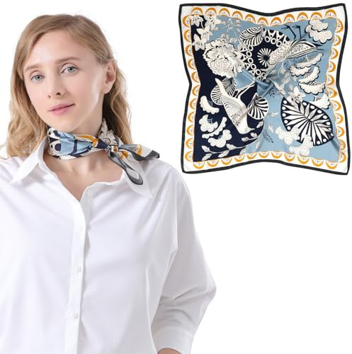 Bezioner Seidentuch 100% Maulbeerseide Schal Damen Seidentuch Haare 68x68cm Bandana Halstuch Quadratisch Kopftuch Mädchen Blau