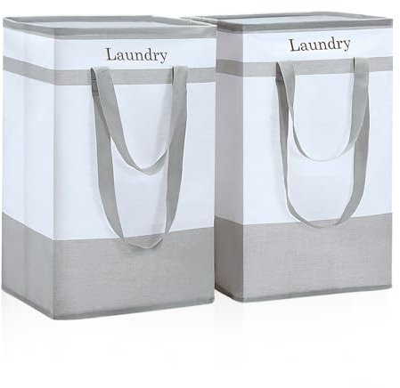 ROSOS Laundry Bin, 80 L Collapsible Laundry Baskets, 2 Pack Laundry Hamper with Extended Double Handle, Foldable Laundry Basket for Laundry Bedroom Bathroom Dorm Storage Clothes Toys, Grey