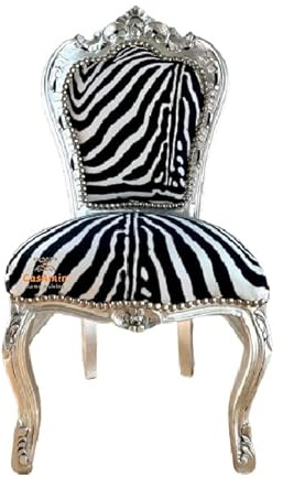 CasAmin Home & Living Accent Chair French Barroco Rococo Style Dining Nostalgic Look in Zebra Print Silver Finish