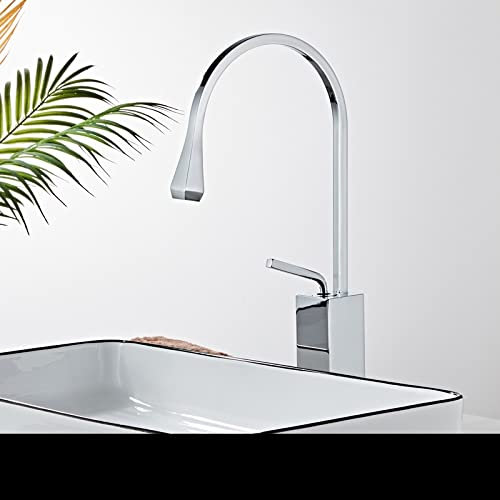 Lavabo Semplice Nordico, Rubinetto, sottopiano Caldo e Freddo, lavabo sottopiano, Tutto in Rame, lavandino del Bagno Nero, Girevole rialzato, Argento Basso (lavabo da appoggio)