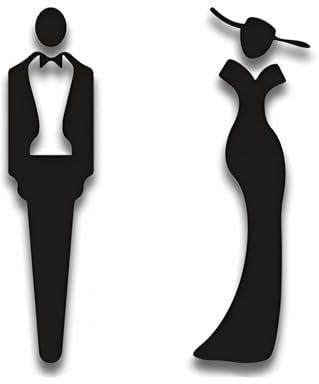 Jicyor Targhetta per WC da uomo e da donna, autoadesiva, per porta del WC, da uomo, per bagno, guardaroba (20 x 6 cm, nero)