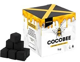 COCOBEE Carbón Vegetal de Cáscara de Coco, Cubos, Sabor Coco, Combustible para Cocina y Hogar Carbón Natural de Coco Premium Cachimba y BBQ (1 KG)