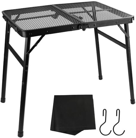 Lalago 60x40 cm, tavolo pieghevole regolabile in altezza 27/56 cm, scrivania a rete, portatile, multifunzione, alluminio, nero, per picnic, barbecue, giardino