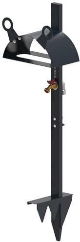 idyllictime Soporte para manguera de jardín independiente para exteriores con almacenamiento de herramientas, acero al carbono resistente de 2 mm (gris profundo, acero al carbono)