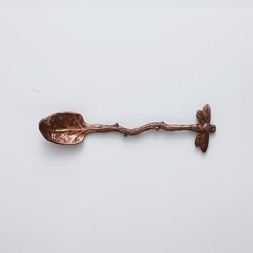 1Pc Copper Retro Dragonfly Spoon,Coffee Spoon,Tea Spoon,Stainless Steel Tableware Creative Sugar Spoon,Stir Bar Stirring Spoon,Dessert Spoon,Kitchen Gadget Flatware Spoons,Long Handle Spoon