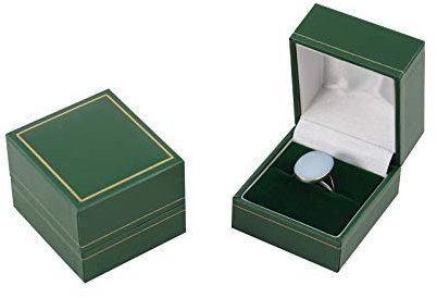 Classic Green Leatherette Gold Trim Box Collection Earring Watch Ring Necklace Bracelet Presentation Retail Jewellery Storage (1, Ring Box)