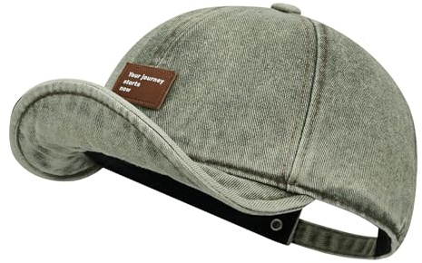 CLAPE Casquette Baseball à Visière Courte Homme Cotton Réglable Structure Souple Denim Baseball Cap pour Voyage Streetwear Gris Clair
