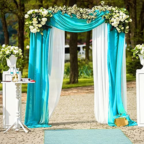 Tenda ad arco in seta per matrimonio, 0,7 x 5,5 m, bianco e blu, 2 pannelli, decorazione per cerimonie, elegante, decorazione da soffitto per feste, ricevimenti, accessori per matrimoni