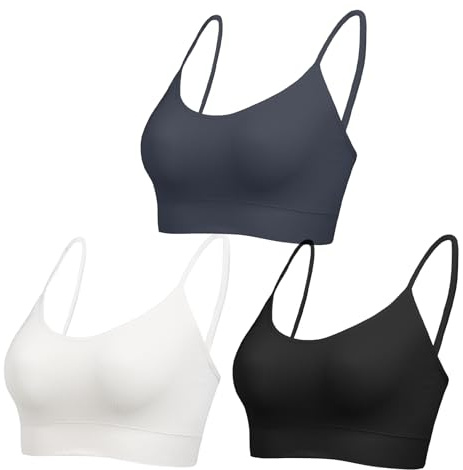 Comfyin Bustier, dam, utan bygel, sportbehå med justerbara remmar, bralette cami top för yoga, fitness, Svart + antracit + vit, XXL