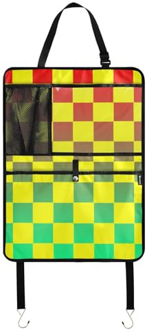 sanluoli Buffalo Plaid Check - Organizador de bolsillo para asiento trasero de coche, color amarillo, rojo, verde, degradado, organizador para colgar en el coche, para niños