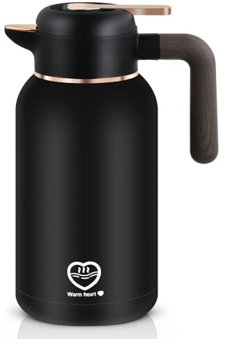 Focenat 2L Pichet Isotherme, Théière Isotherme, Acier Inoxydable 304, 24h Chaud, Hermétique, Carafe à Café, Thermo pour Thé/Café/Boissons Chaudes