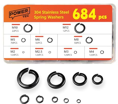 684 dischi a molla in acciaio inox nero, resistenti alla corrosione, distanziali, rondelle a molla per cerniere, rondelle piatte M2, M2,5, M3, M4, M5, M6, M8, M10, M12