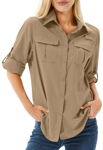 yeyity Chemisier pour femme - Protection UV UPF 50 - T-shirt à manches longues pour femme - Chemise de randonnée - Vêtement safari - Respirant - Séchage rapide - Décontracté - Haut de sport, S