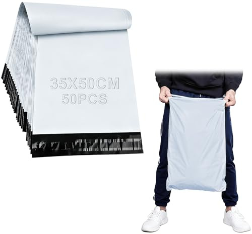 XRXYMQ 50 Pièces Pochette Sac d Envoie Colis Vinted 35 x 50 cm Sac Emballage Colis Vetement Auto Adhésives Imperméables pour Vêtements et Expédition de Textiles Transport Blanc