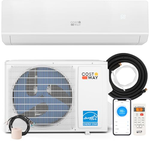 COSTWAY 24000 BTU Mini Split Air Conditioner & Heater, WiFi Enabled 25 SEER2 208-230V Ductless Inverter AC Unit w/2 Ton Heat Pump & Installation Kit, Works w/Alexa, Cools Rooms Up to 1500 Sq.Ft
