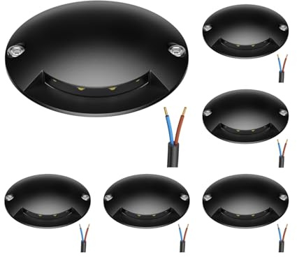 ledscom.de Lámpara de suelo de 6 LED, baliza de señalización RUNDA para exteriores, IP67, negra, redonda, Ø 70mm, blanco cálido