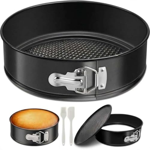 9 Inch Non-stick Springform Pan,4mm thickness, Cheesecake Pan with Removable Bottom & Leakproof Design, Round Cake Mold for Baking, Black,Silicone oil brush,silicone scraper