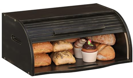 Trironsun Bamboo Roll Top Bread Box for Kitchen Countertop Large Capacity Bread Storage Bin Wooden Bread Storage Organizer Natural Breadbox for Food Storage (Antique Black)