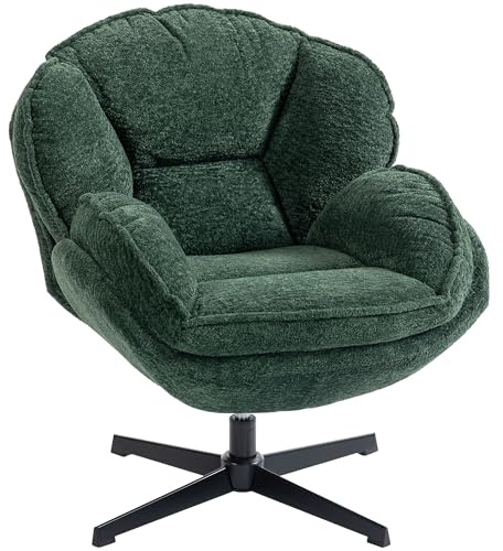 HOMCOM Modern Wingback Accent Chair, Velvet Armchair with Swivel, Four-Star Base, S-Springs, Bedroom Chair for Living Room, Bedroom, Study, Dark Green
