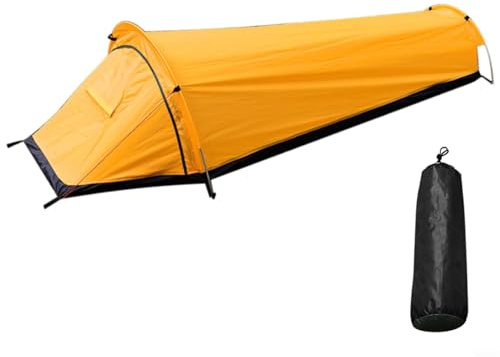 FUBESK Lightweight 1-Person Camping Tent for Backpacking, Portable Outdoor Shelter with Mesh Ventilation, Windproof Hiking Tent with Carry Bag(yellow)