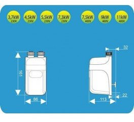 D Instant Dafi Flexible Water Heater 7.3 kW